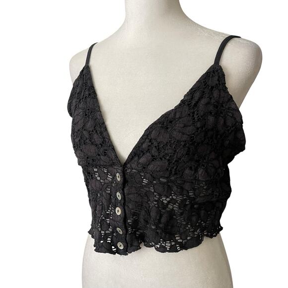 Urban Outfitters Womens Large Longline Triangle Bralette Vneck Black Eyelet NWT - Picture 5 of 8